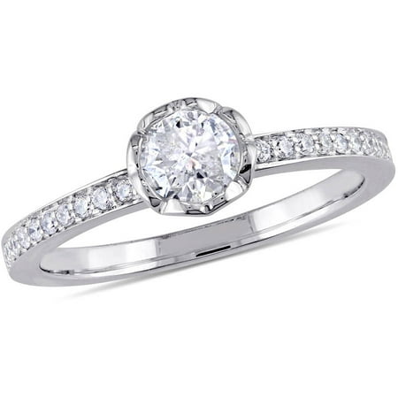 Miabella 5/8 Carat T.W. Diamond 14kt White Gold Floral Engagement Ring