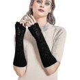 thumbnail image 2 of Women's Scale Design Winter Warm Knitted Long Arm Warmers Gloves2setgray + Black, 2 of 5