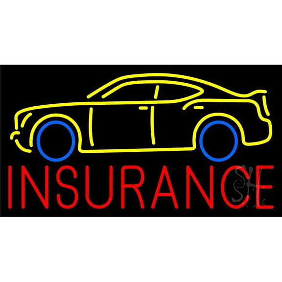 Red Insurance Yellow Car Logo LED Neon Sign 13 x 24 - inches, Clear Edge Cut Acrylic Backing, with Dimmer - Bright and Premium built indoor LED Neon Sign for automotive store, and mall.