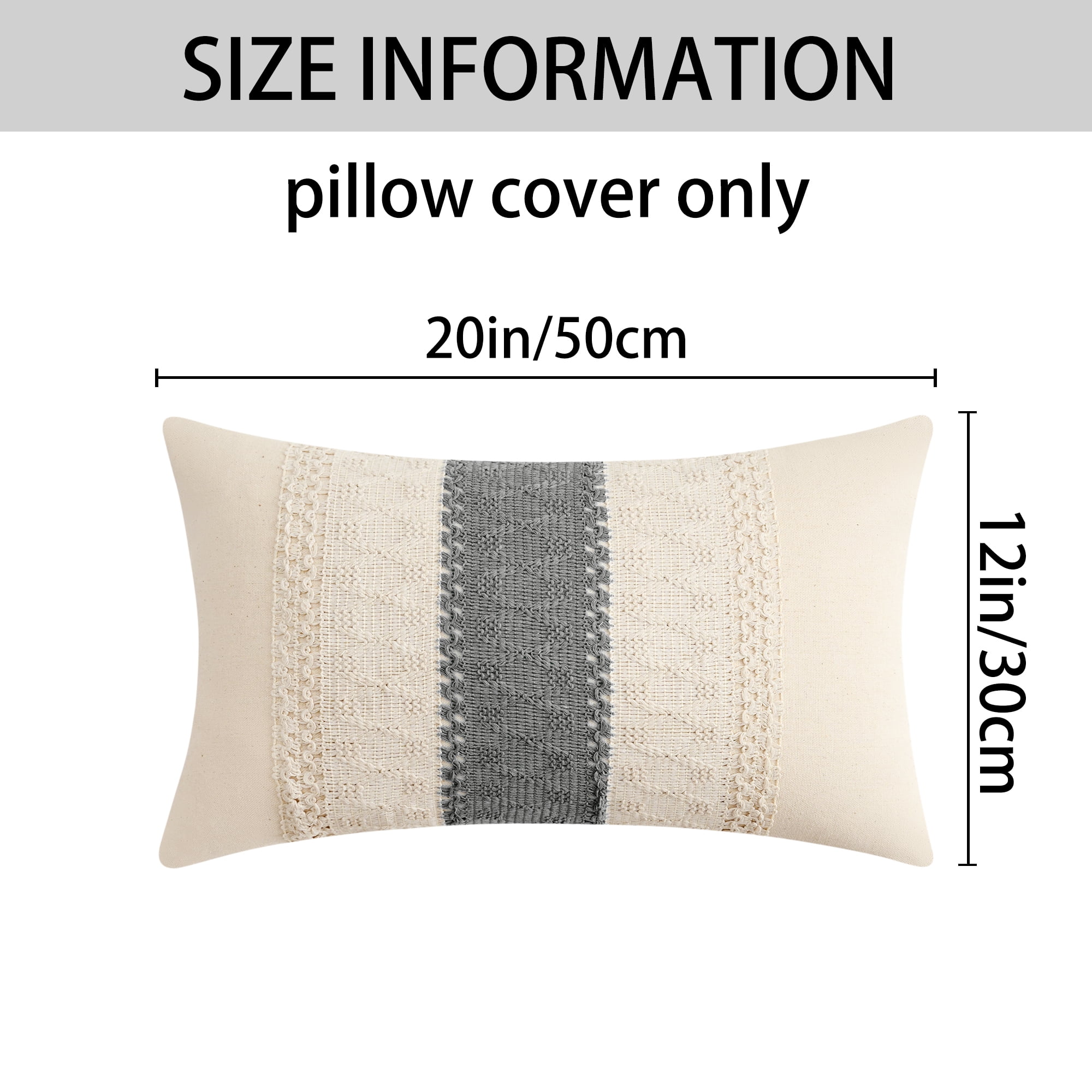 Unique Bargains 2Pcs Geometry Weave Throw Pillow Covers for Sofa Grey 12" x 20"