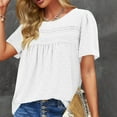thumbnail image 6 of Uaswgudfs Womens Oversizes Summer Tops Crewneck Short Sleeve Shirts Casual Chiffon Blouses Flowy Lace Hem Trendy 2025, 6 of 8