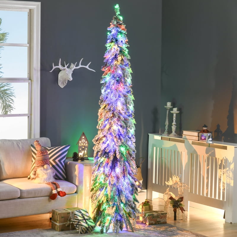 Alvantor Christmas Tree Pre-Lit Snow Flocked Slim with LED Lights 30.25"x30.25"x84"7ft Green