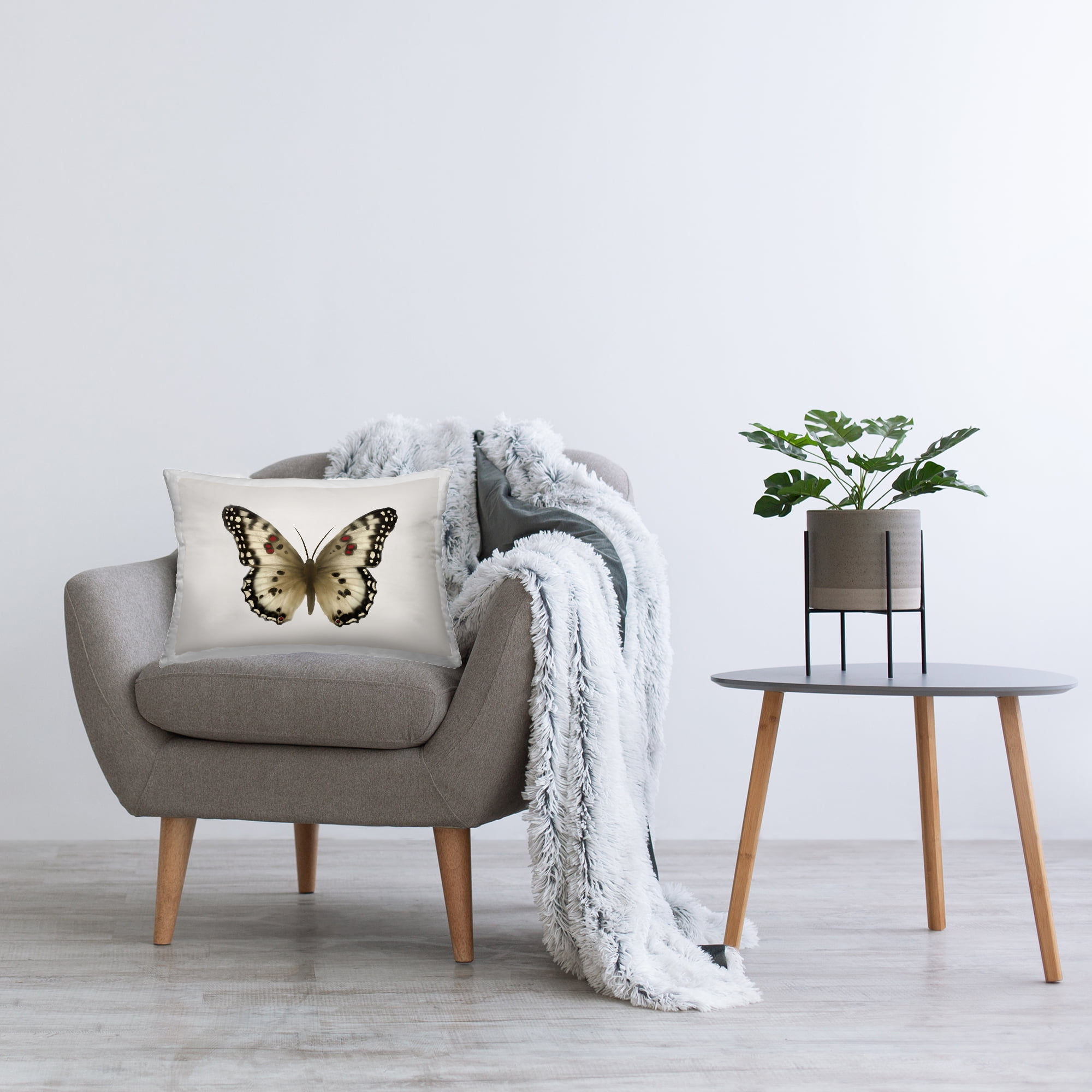 Stupell Industries Tan Symmetrical Butterfly Decorative Printed Throw Pillow Design by Elizabeth Medley.