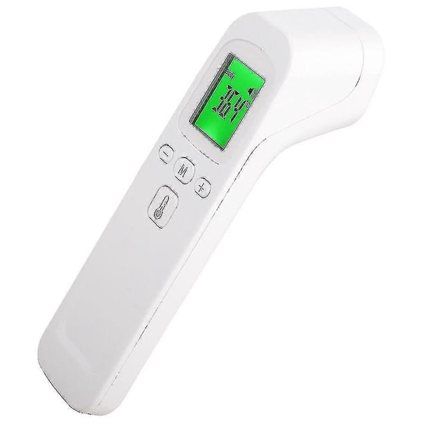 Termómetro digital infrarrojo de frente para adultos y bebés, portátil con pantalla LCD, sin contacto, con memoria para 32 mediciones y selector de grados Celsius/Fahrenheit.