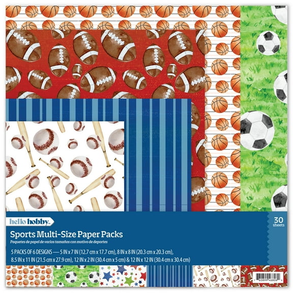 Hello Hobby Sports Multi-Size Paper Pack for Scrapbooking and Crafting