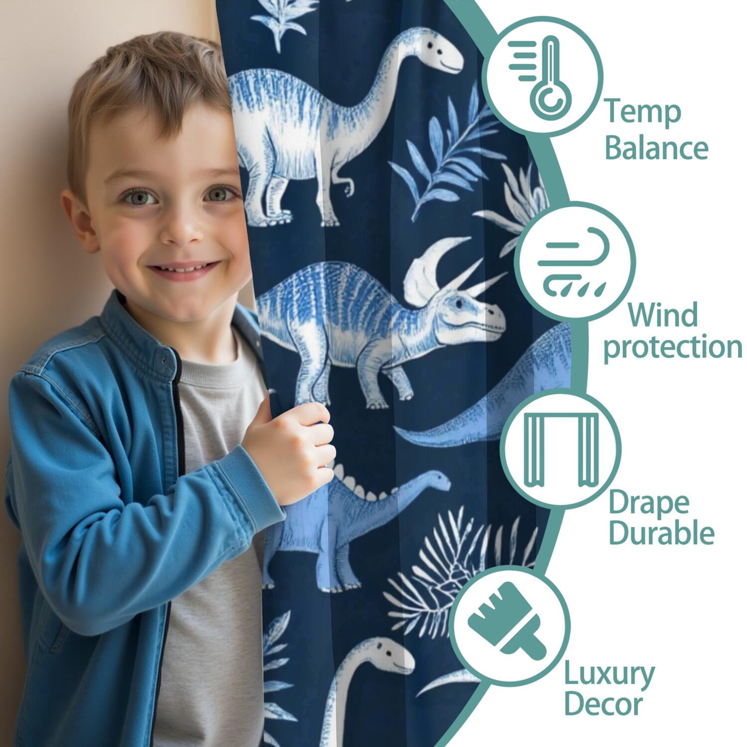 Blackout Kids Curtains,Cute Dinosaur Pattern Childrens Insulated Curtains Set Of 2,Bedroom Essentials,Toddler Room Decor 42x54in(106x137cm)