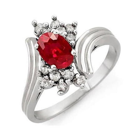Harry Chad Enterprises 22970 1.50 CT Red Oval Ruby & Diamond 14K White Gold Anniversary Ring, Size 6.5
