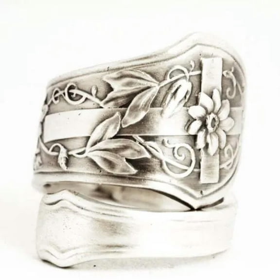 HOOUN 925 Silver Spoon Tiger Lily Ring Stargazer Lily Victorian Era Floral Open Rings-01#Cross Flower