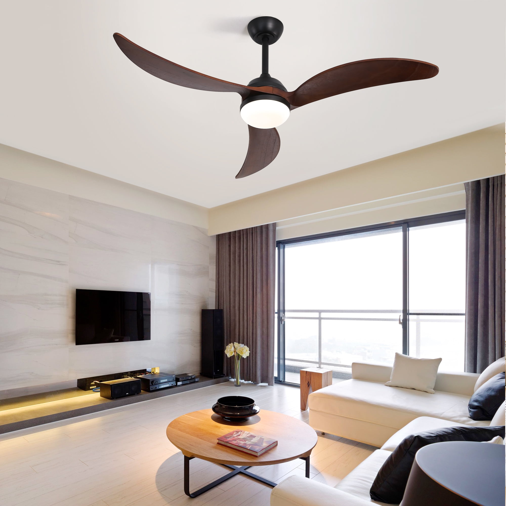 52 Inch Ceiling Mounted FanLight Ceiling Fan with Lights and Smart Remote Control 6 Speed Quiet Reversible DC Motor for Bedroom Restaurant Household Indoor &Outdoor