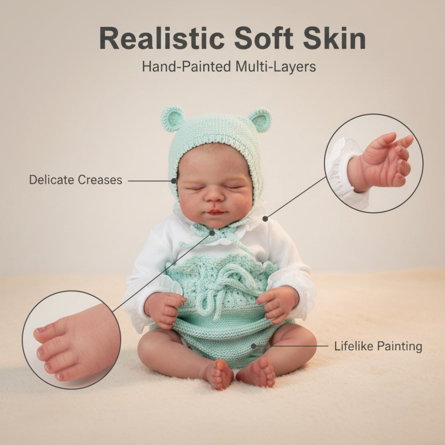 18 Inch Lifelike Reborn Baby Dolls Soft Body Sleep Baby doll Handmade Real Life Dolls with Clothes Accessories Gift Box for Kids Age 3+