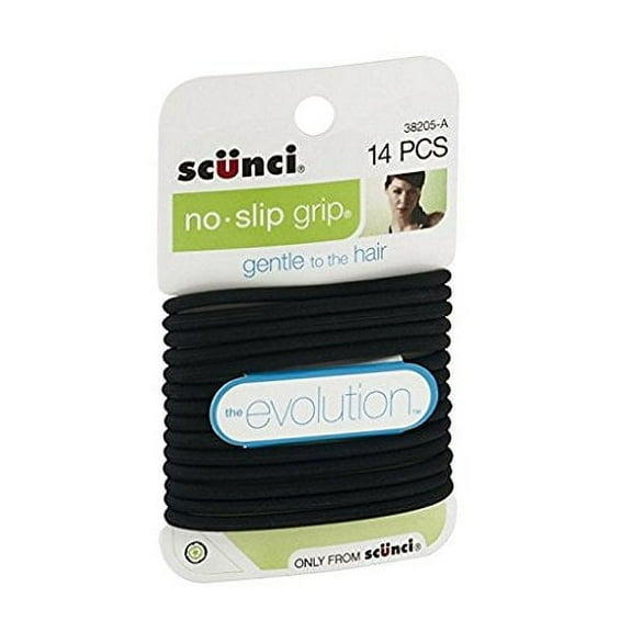 Scunci Black Gel Elastics, No Slip Grip, Strong Hold-Ponytail Holders (Pack of 3)