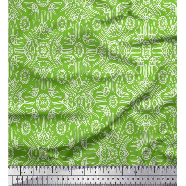 Soimoi Polyester Crepe Fabric Floral & Moroccan Damask Printed Fabric 1 Yard 52 Inch Wide
