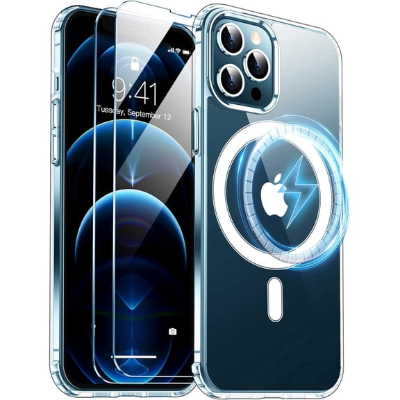 Entronix 3-in-1 Magnetic Clear Case Compatible with iPhone 12 Pro Max with 2 Screen Protector