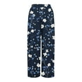 thumbnail image 4 of WTOBBY Women's Floral Print Adjustable Tie Waist Wide Leg Casual Pants with Stretch Belt, Functional Pockets and Comfortable Fit for Garden Parties and Weekend Relaxation,Navy S, 4 of 6