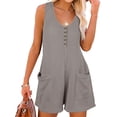 thumbnail image 2 of Summer Sleeveless Women Waffle Button-Down Jumpsuit Casual Shorts With Pockets, 2 of 5
