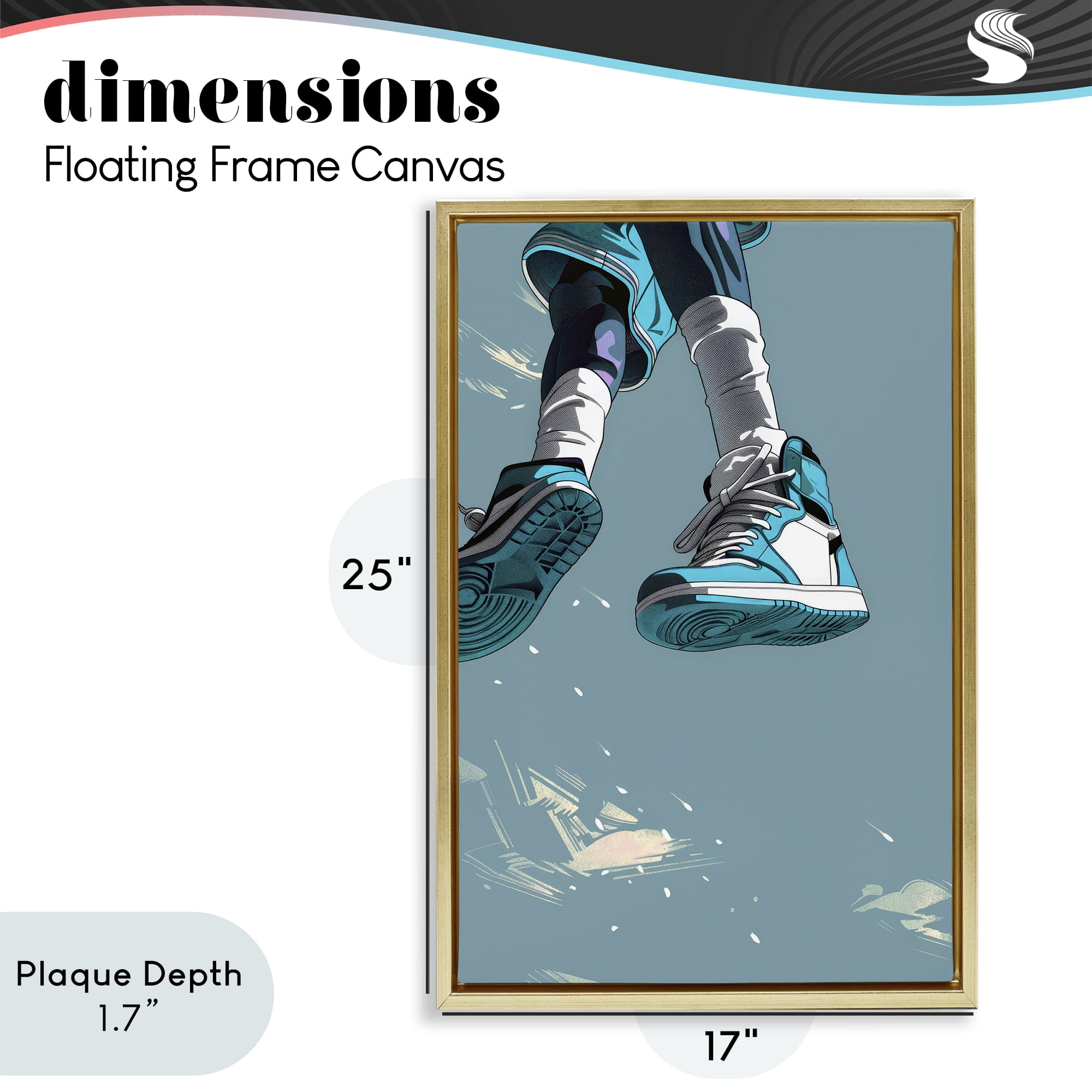 Stupell Industries Sporty Jump with Sneakers Gold Framed Floater Canvas Wall Art, design by Ray Powers
