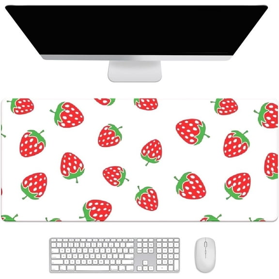Cute Pink Strawberry Desk Mat, Desk Accessory, Cute Workspace, Trendy Workspace, Trendy, 35.4x15.7in Large Gaming Mouse Pad, Cute Desk Topper, Pretty Desk Pad