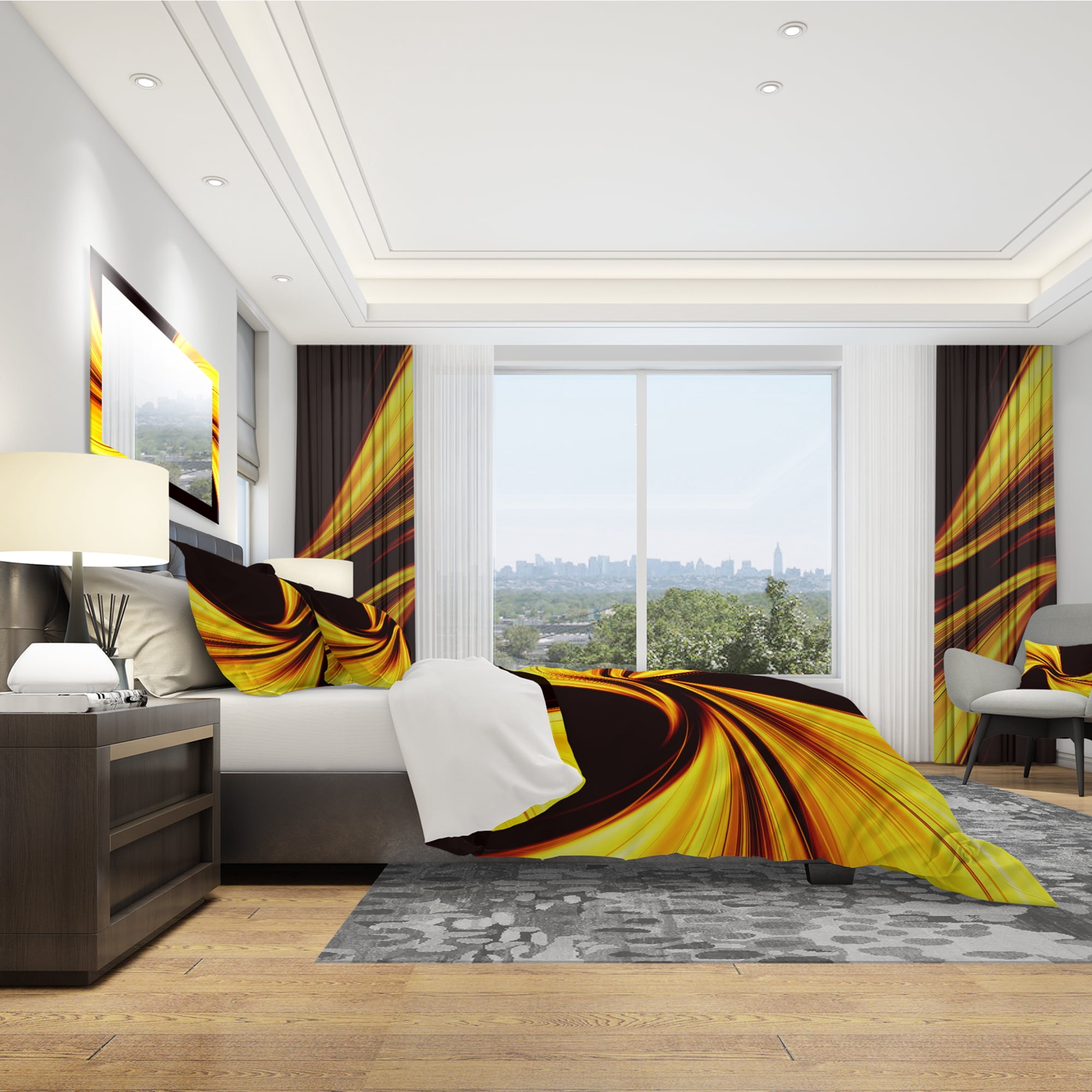 Designart 'Mellow Yellow Harmony Abstract' Modern & Contemporary Duvet Cover Set