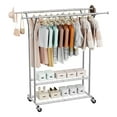 thumbnail image 1 of VEVOR Clothes Rack, Rolling Clothing Garment Rack with 2 Hanging Rods and 2 Storage Shelves, 264 lbs Load Capacity, Adjustable Height Carbon Steel Clothing Racks, 1 of 9