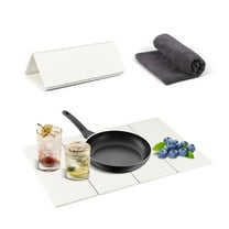 Dongyi Large Fast-Drying Stone Dish Drying Mat-24x16 Inch Diatomite Absorbent Pad for Kitchen Counter,Foldable Water-Absorbing Mat for Cups Dishes Bottles with Sanding Tool(White)