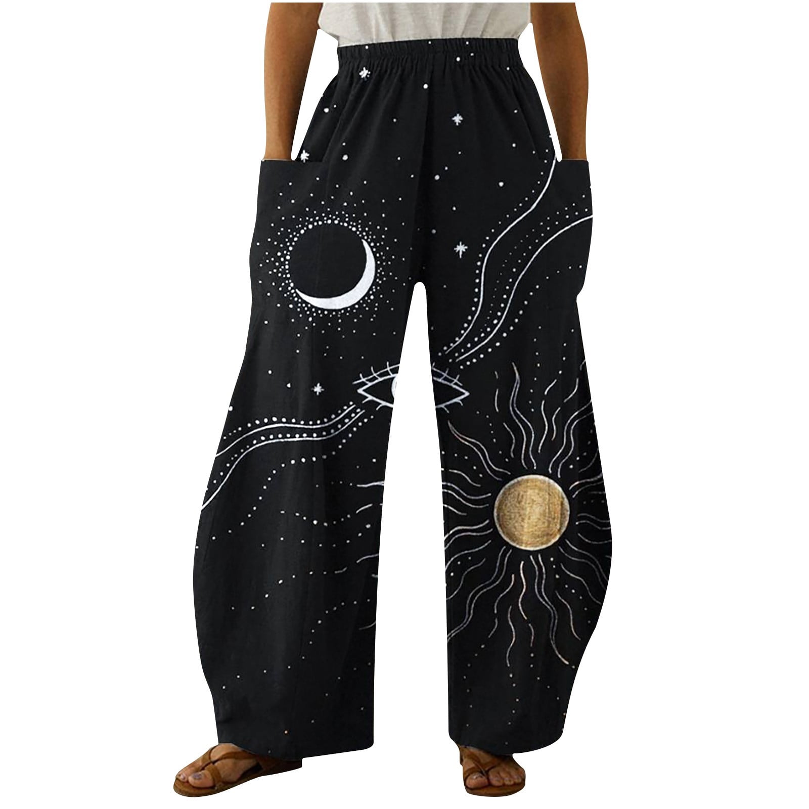 Inkach Womens Sun Moon Print Vintage 