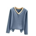 thumbnail image 2 of Shirts for Women Long Sleeve V-neck Solid Color Reversible De Fleece Thickened Warmth Blouses Blue,Womens Tops, 2 of 6
