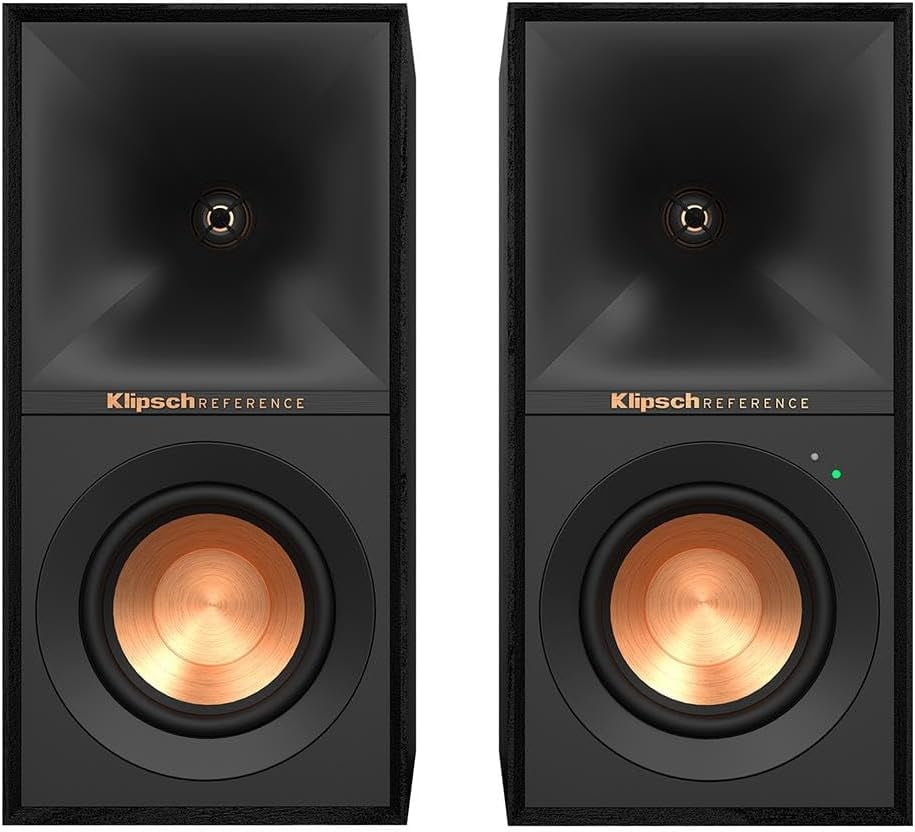 Klipsch Reference R-40PM Powered Bookshelf Speakers with Bluetooth, Modern Appearance, Black - Pair