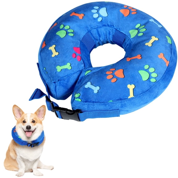 Inflatable Dog Cone Collar Alternative After Surgery, Soft Dog Cone for Small Medium Dogs and Cats, Neck Recovery Donut ECollar Recovery Collars Stop Licking, Medium, Blue