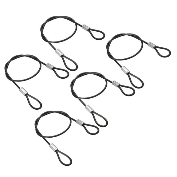1Ft(12 Inch) Safety Cable Lock, 5Pcs Stainless Steel 0.08 Inch Dia Security Wire Rope with Double Loop Double Loop for Stage Lighting Luggage Lock, Black
