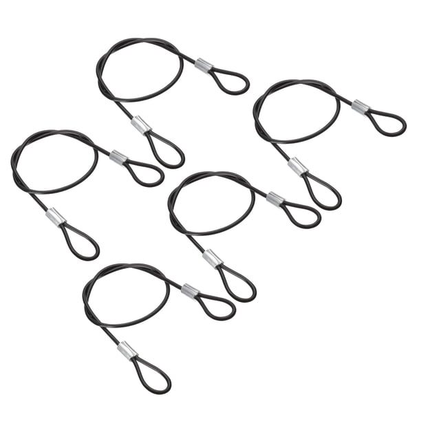 Candado de cable de seguridad de 1 pie (12 pulgadas), 5 piezas de cable de acero inoxidable de 0.08 pulgadas de diámetro con doble lazo para iluminación de escenario y candado de equipaje, negro