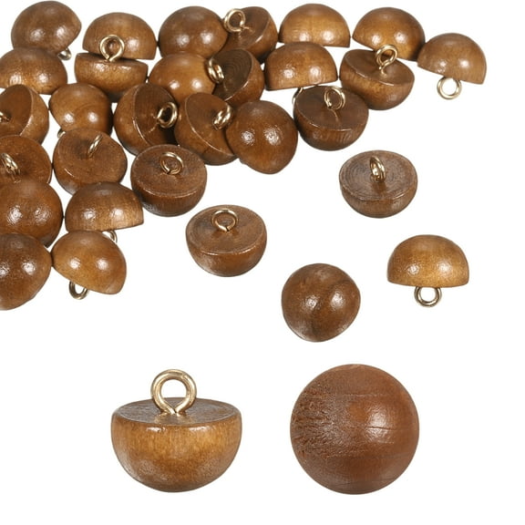 10pcs Wood Buttons 0.59" (15mm) Mushroom Type Domed Round Sewing Button, Brown