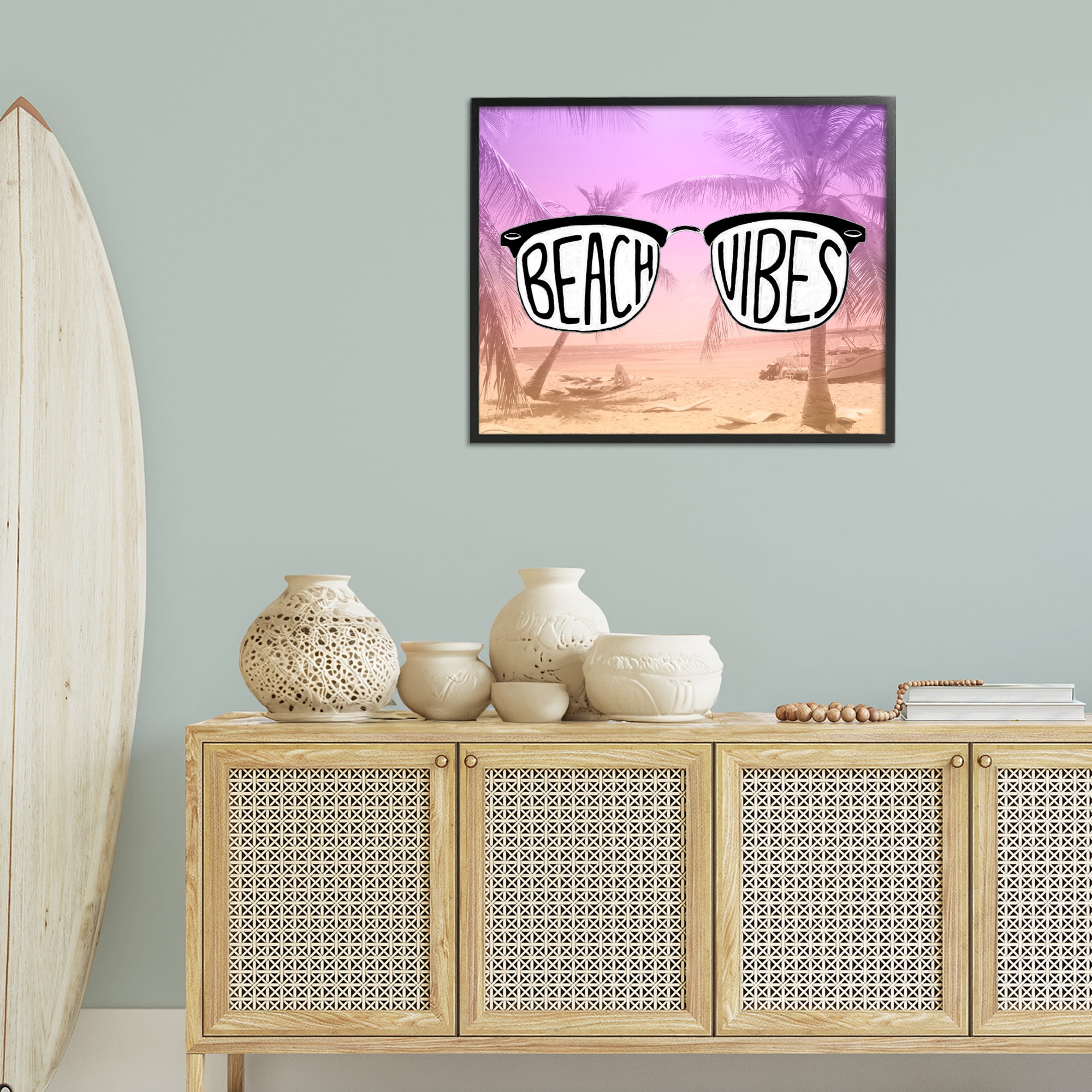 Stupell Industries Tropical Beach Vibes Typography Painting Black Framed Art Print Wall Art, 30 x 24