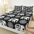 thumbnail image 3 of Feelyou Hippie Black Elephant Full Size Sheets, Tribal Damask Flower Bed Sheets, Teens Kids Boys Girls Sheet Sets, Luxury Bedroom Decor, 4-Piece, 3 of 7