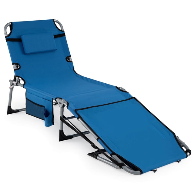 Costway Outdoor Folding Chaise 4-Position Lounge Chair with Face Hole &Adjustable Footrest Blue