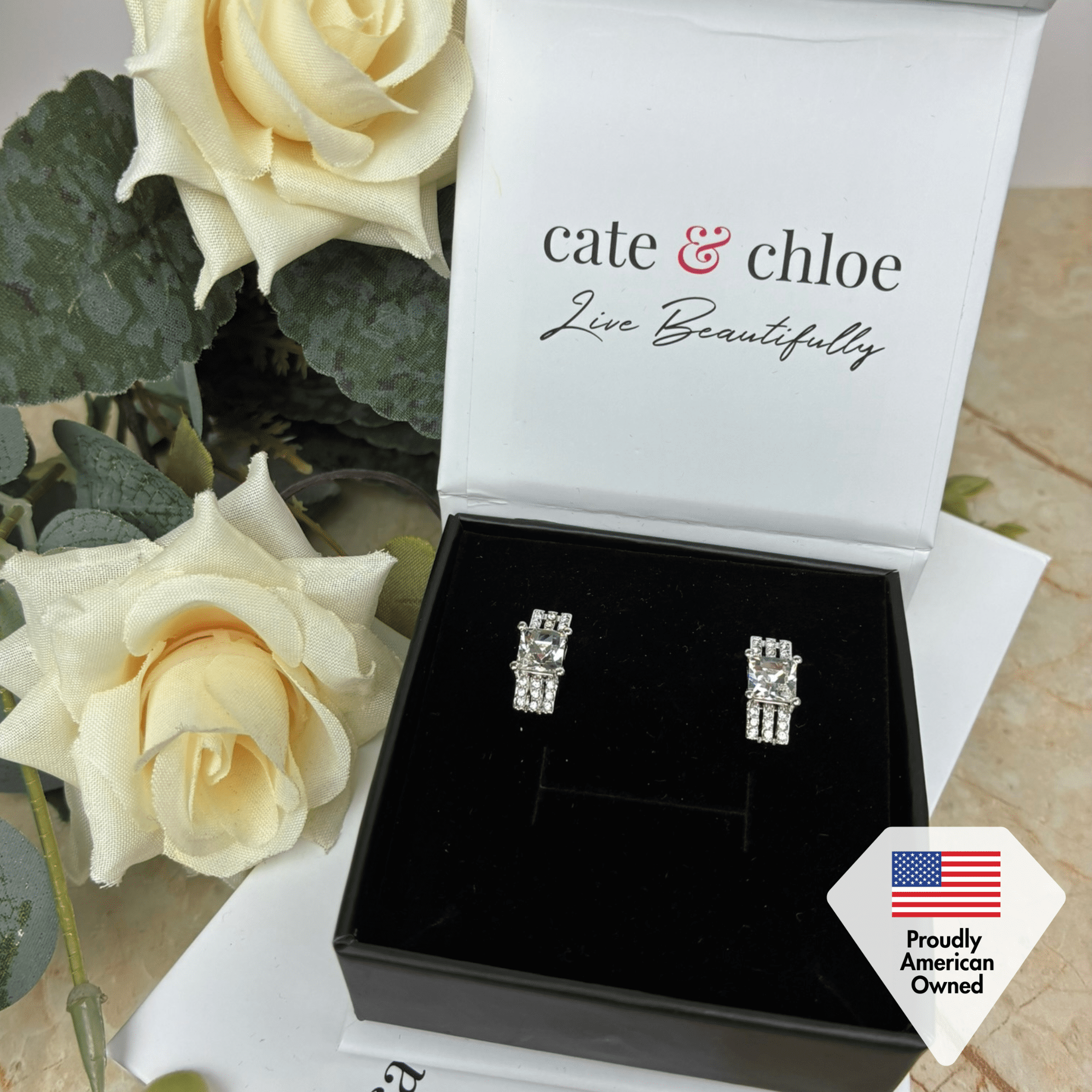 Cate & Chloe Fiona 18k White Gold Plated Stud Earrings with Swarovski Crystals Gift for Women
