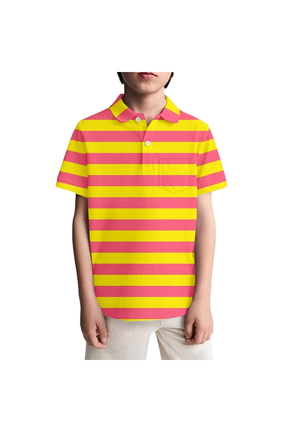 Big Boys T Shirts Striped And Polka Print Short Sleeve With Chest Pocket Casual Playwear Tops Size 9-10T