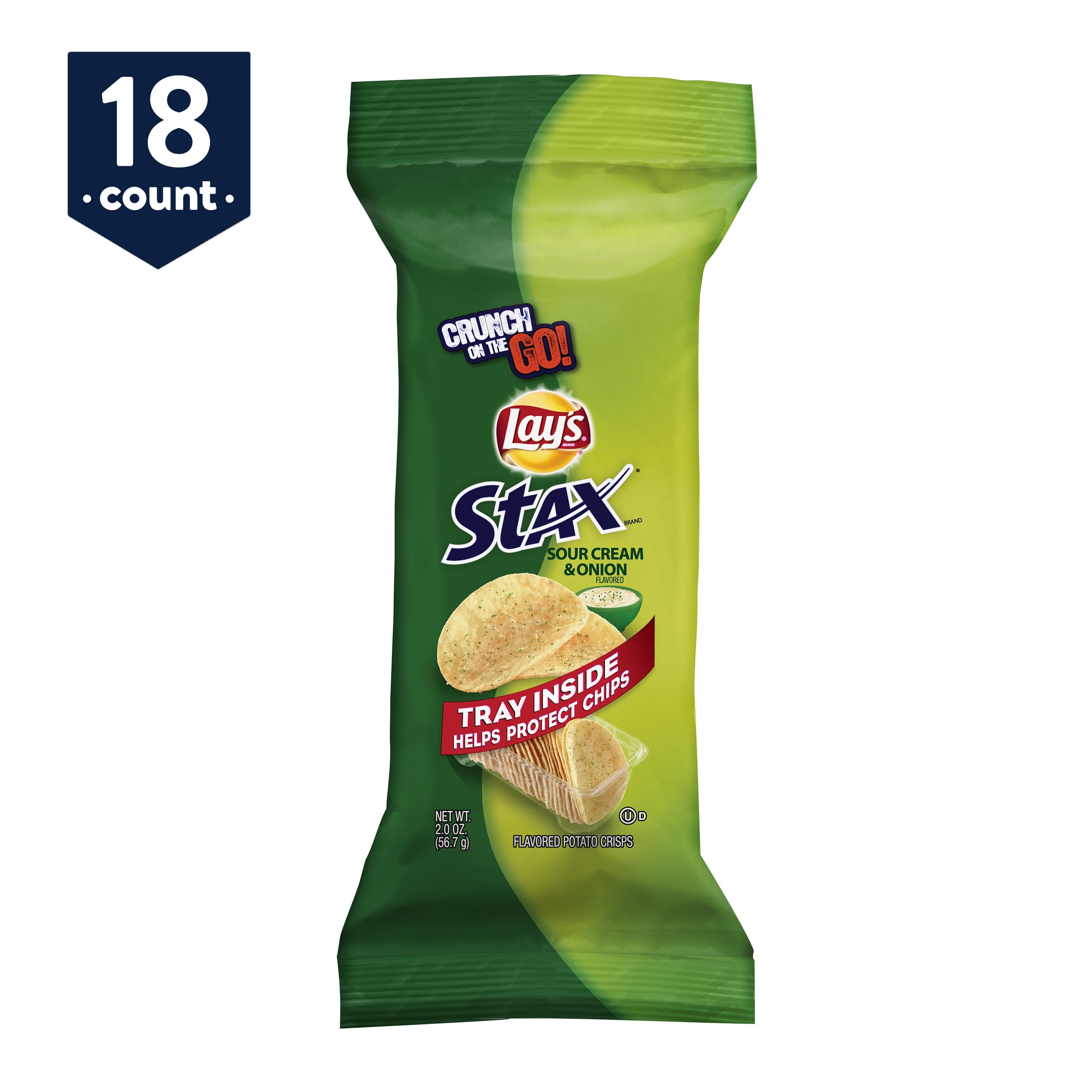 Lay's Stax Potato Crisps, Sour Cream & Onion, 2 oz Bags, 18 Count