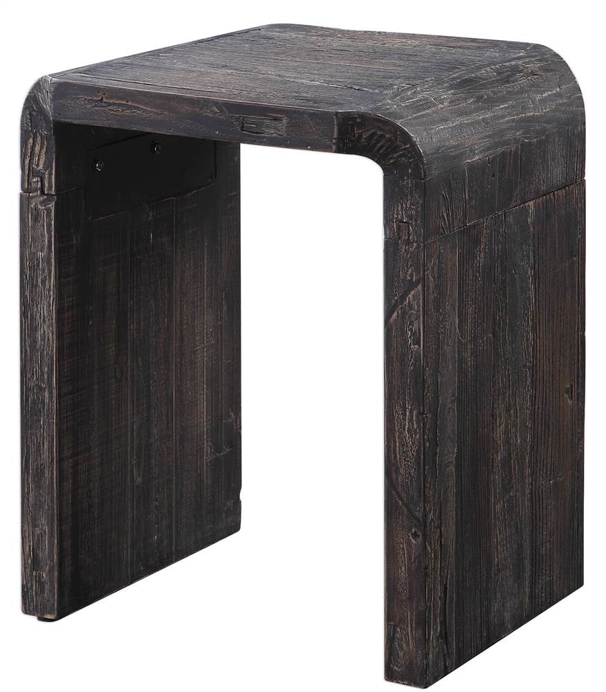 RICH RECLAIMED ELM WOOD & BLACK IRON ACCENT SIDE END TABLE MODERN OR VINTAGE 