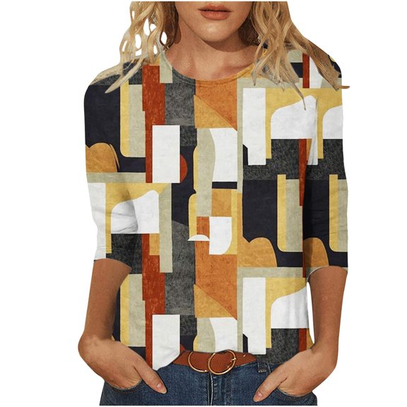 IROINNID Savings Polyester Long Sleeve T Shirt for Women Leisure Summer Slim Tie Round Neck T-shirt,Brown