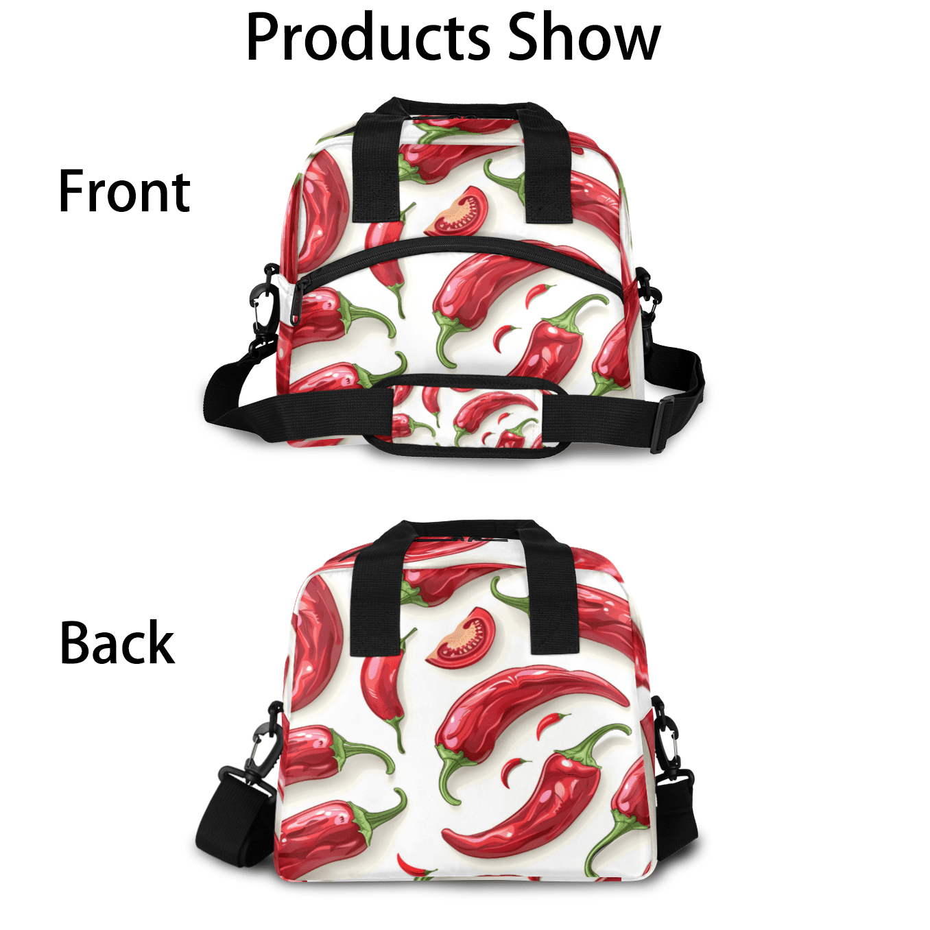 Herdesigns Chili Pepper Insulated Lunch Bag for Women Men Adults Large Reusable Lunch Box Red Chili Leakproof Cooler Tote Bags with Adjustable Shoulder Strap