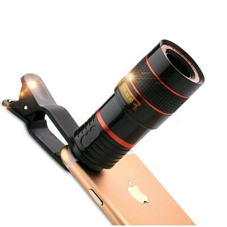 HD 12X Optical Telescope Camera Lens kit Fisheye Wide Angle 12X Telescope Universal clip Optical Zoom Lens Micro Mobile Phone Lens Telescope Camera for iPhone Samsung HTC