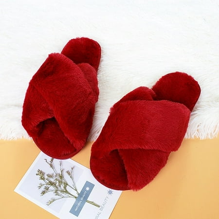 

CoCopeaunt BEVERGREEN Winter Women House Slippers Faux Fur Warm Flat Shoes Female Slip on Home Furry Ladies Slides Plus Size Wholesale