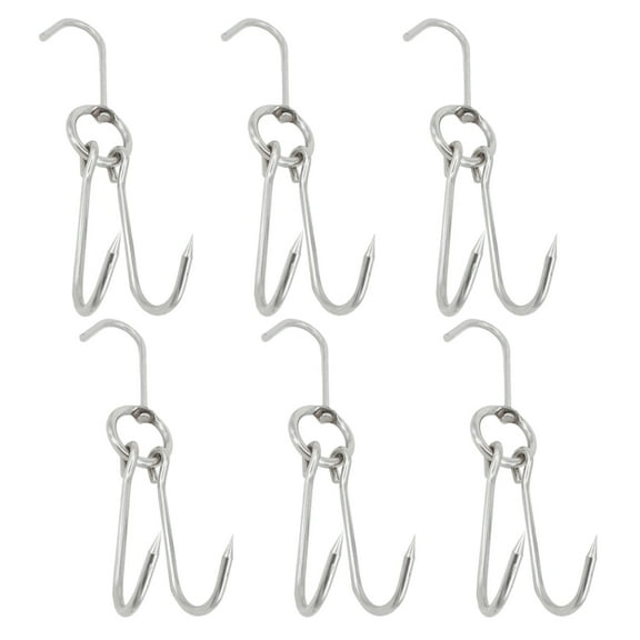 6pcs Stainless Steel Double Meat Hooks Drying Roast Hook Bacon Hanger Grill Hanging Rack (3.5cm Diameter 24.5cm Length)