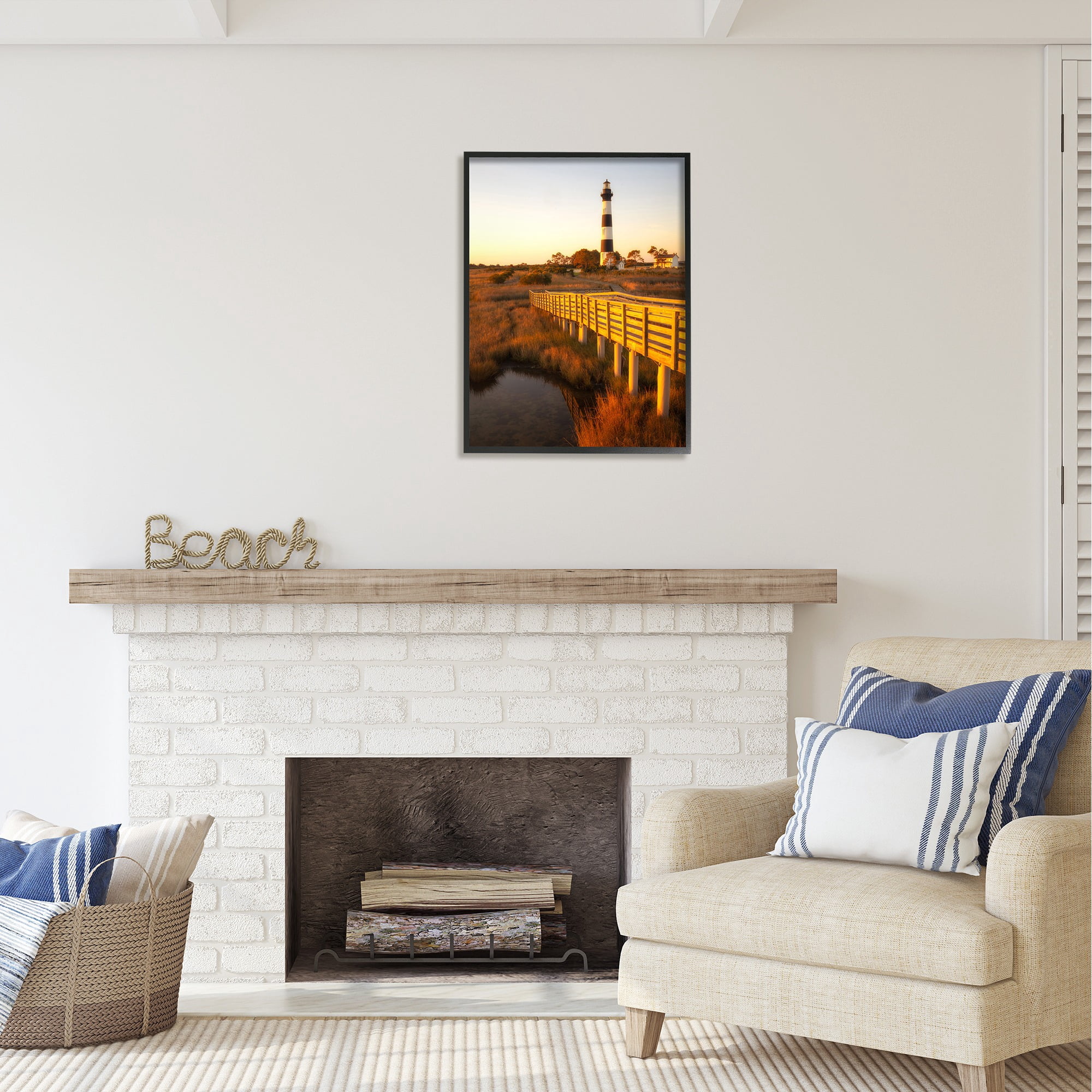 Stupell Industries Bridge to Lighthouse Nature Photography Black Framed Art Print Wall Art, 24 x 30