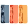 thumbnail image 1 of 3 Sets Reusable Travel Utensils with Case Wheat Straw Cutlery Set Cutter Fork Spoon Set for Lunch Box, 1 of 8