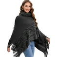 thumbnail image 3 of Women's Poncho Sweater Shawl Warm Wrap Hooded Cape with Fringe for Indoor and Outdoor, 3 of 6