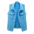 thumbnail image 2 of Frayed Denim Vest Jacket for Women Sleeveless Open Front Button Down Lapel Collar Slim Fit Jean Vest Outerwear, 2 of 8