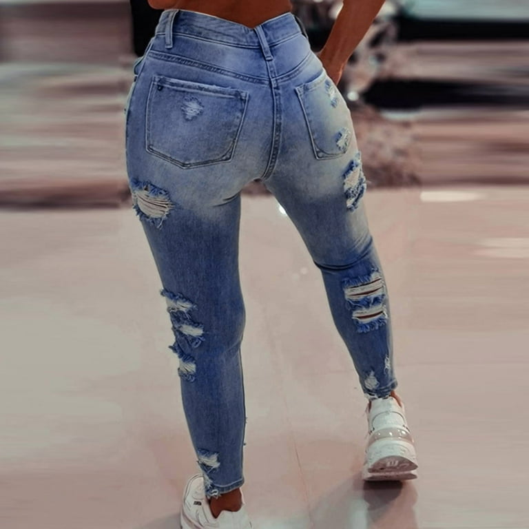 Lisingtool Jeans For Women Women High Waisted Destroyed Hem Lisingtool Jeans For Women Women High Waisted Destroyed Hem