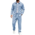 thumbnail image 2 of LEKWK Men Linen Sets Outfits 2 Piece Long Sleeve Button Down Shirt and Drawstring Pants Lightweight Beach Vacation Outfits Matching Suits, 2 of 5