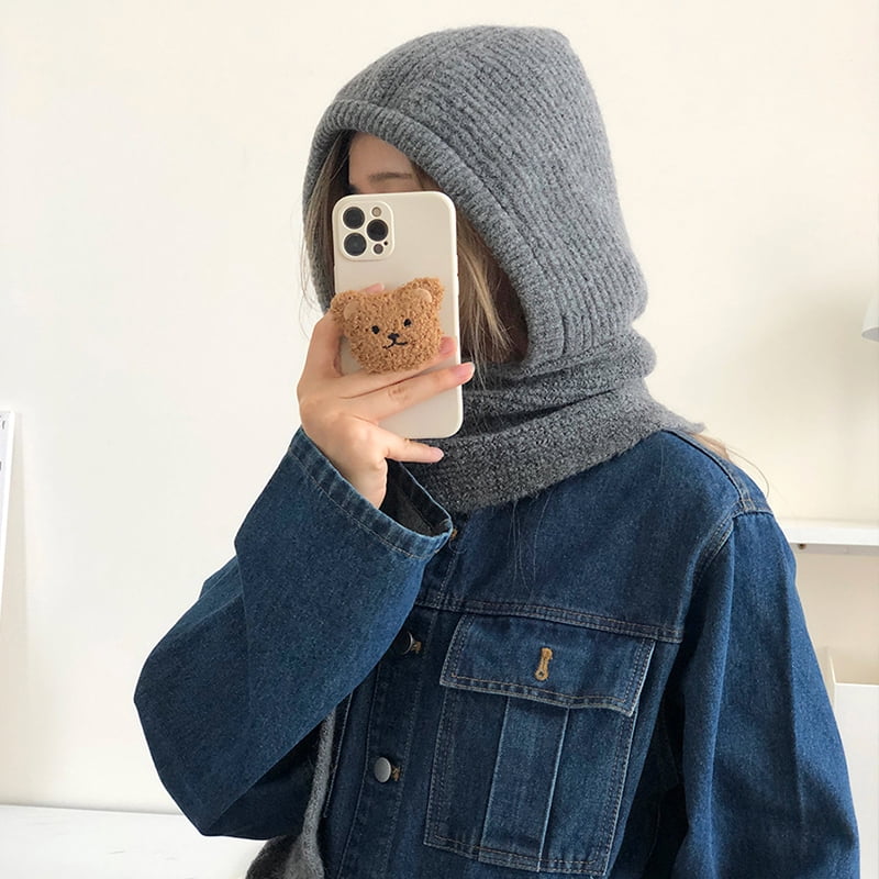 Wool Blend Knitted Beanies Cap For Men&Women  Balaclava Winter Warm Unisex Hooded Hat Neck Collar Scarf Cap Ski Beanie Cold Hats